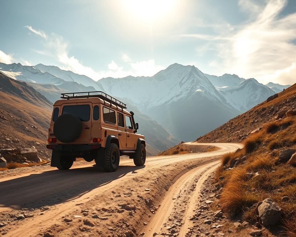 Geländewagen in Tusheti Berglandschaft